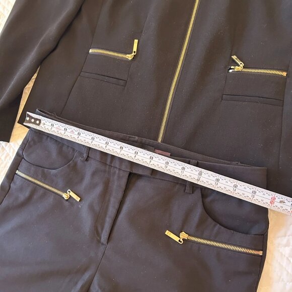 Ivanka Trump Black Suit Set: Zip-Front Jacket (8) Slim Pants (6) - Gold Detail - Picture 5 of 9